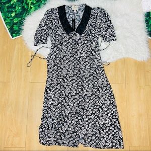 I Madeline peter pan style collar floral black casual spring summer dress